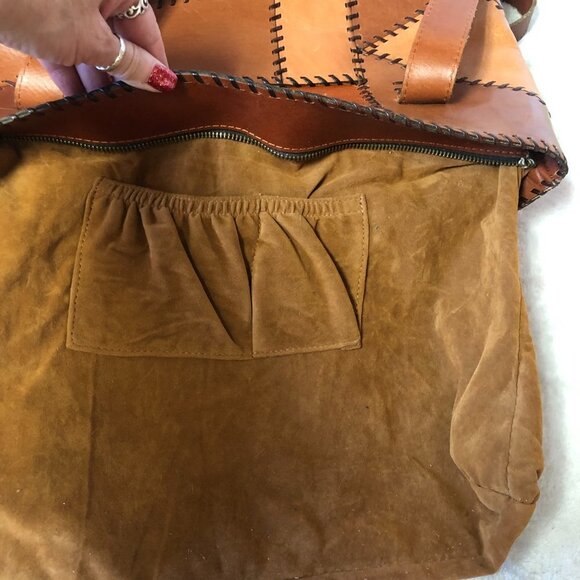 PATRICIA NASH Nevoso Patchwork Whip Stitch Leather Purse Double Zip Tote Bag - Picture 8 of 14